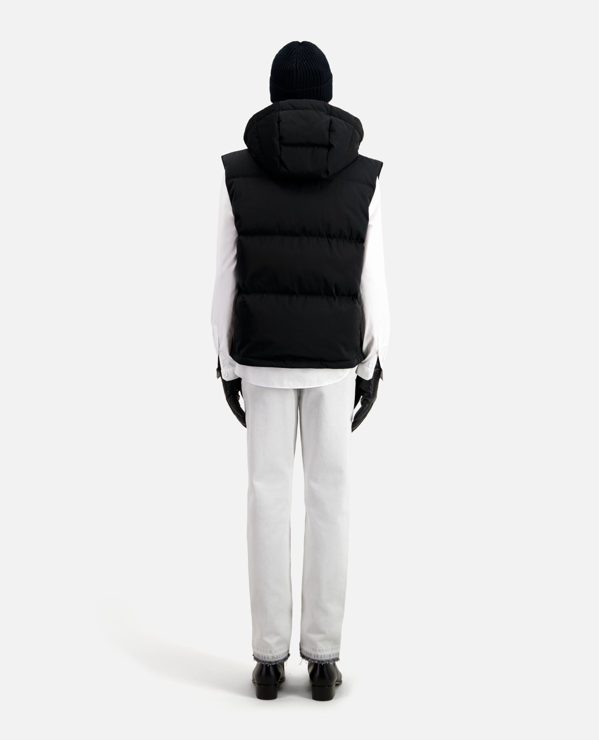 Black sleeveless hooded puffer jacket, BLACK, hi-res image number null