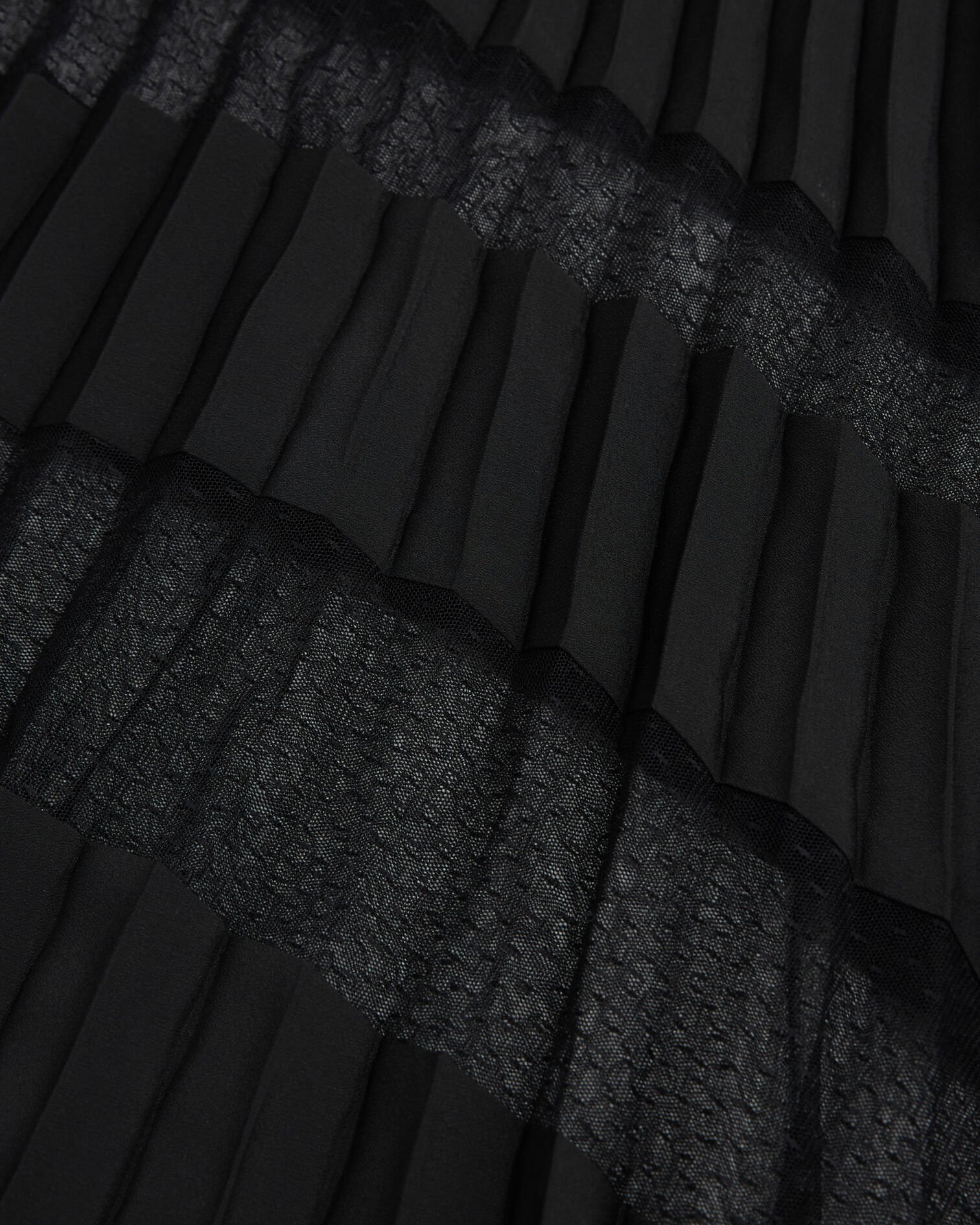 Long pleated skirt with black lace, BLACK, hi-res image number null