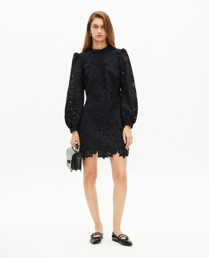 The Kooples DAMEN BLACK kurzes kleid aus schwarzer blumenspitze
