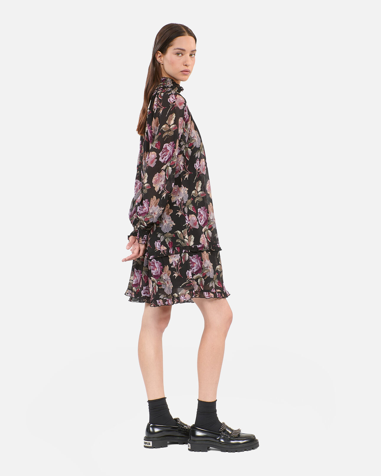 The Kooples FEMME BLACK / PURPLE robe courte imprimé fleuri