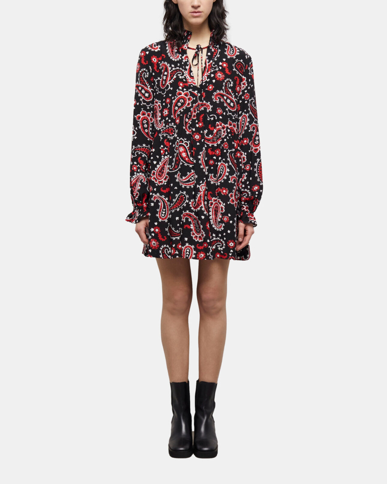 The Kooples WOMEN BLACK - RED short printed dress