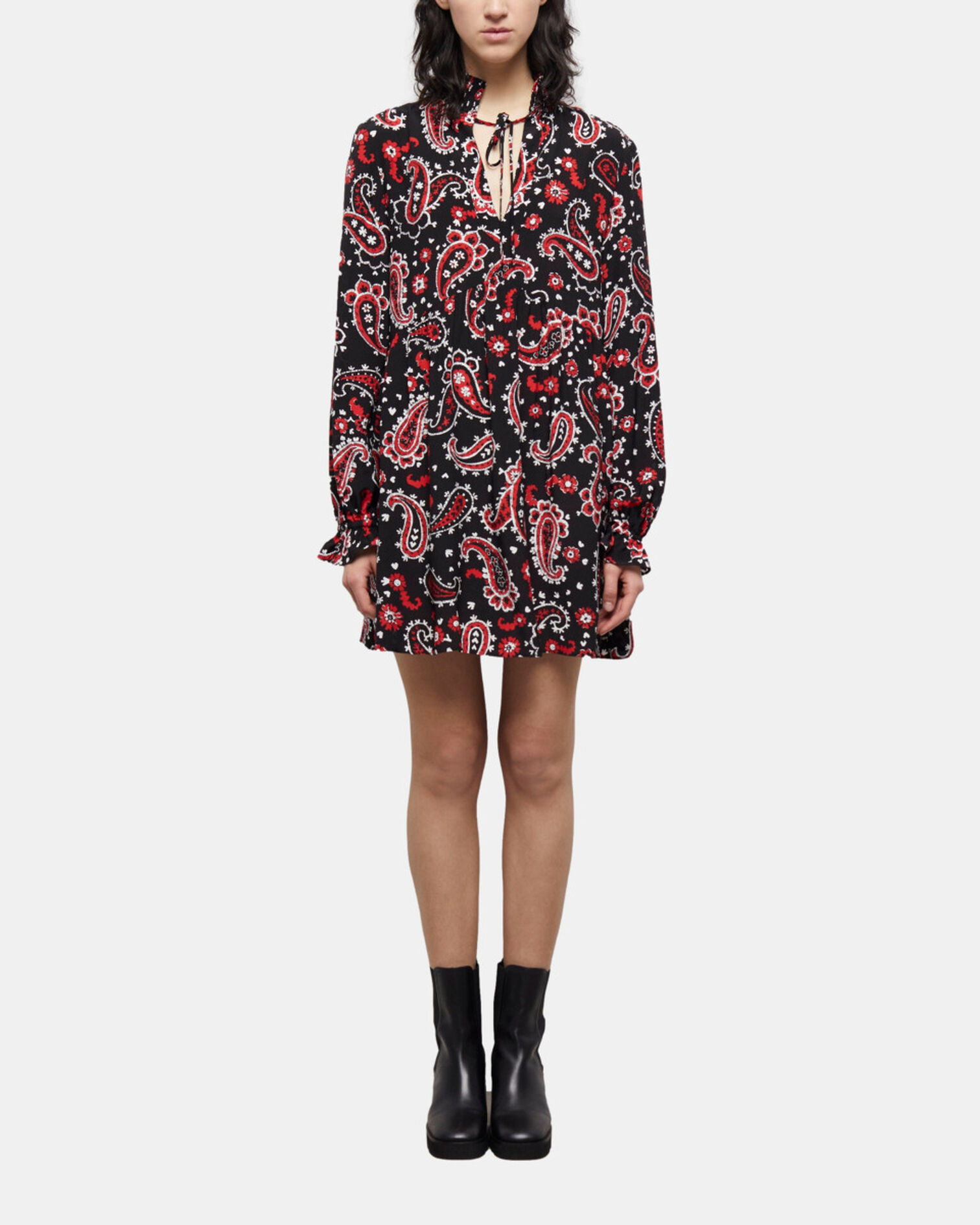 Short printed dress, BLACK - RED, hi-res image number null