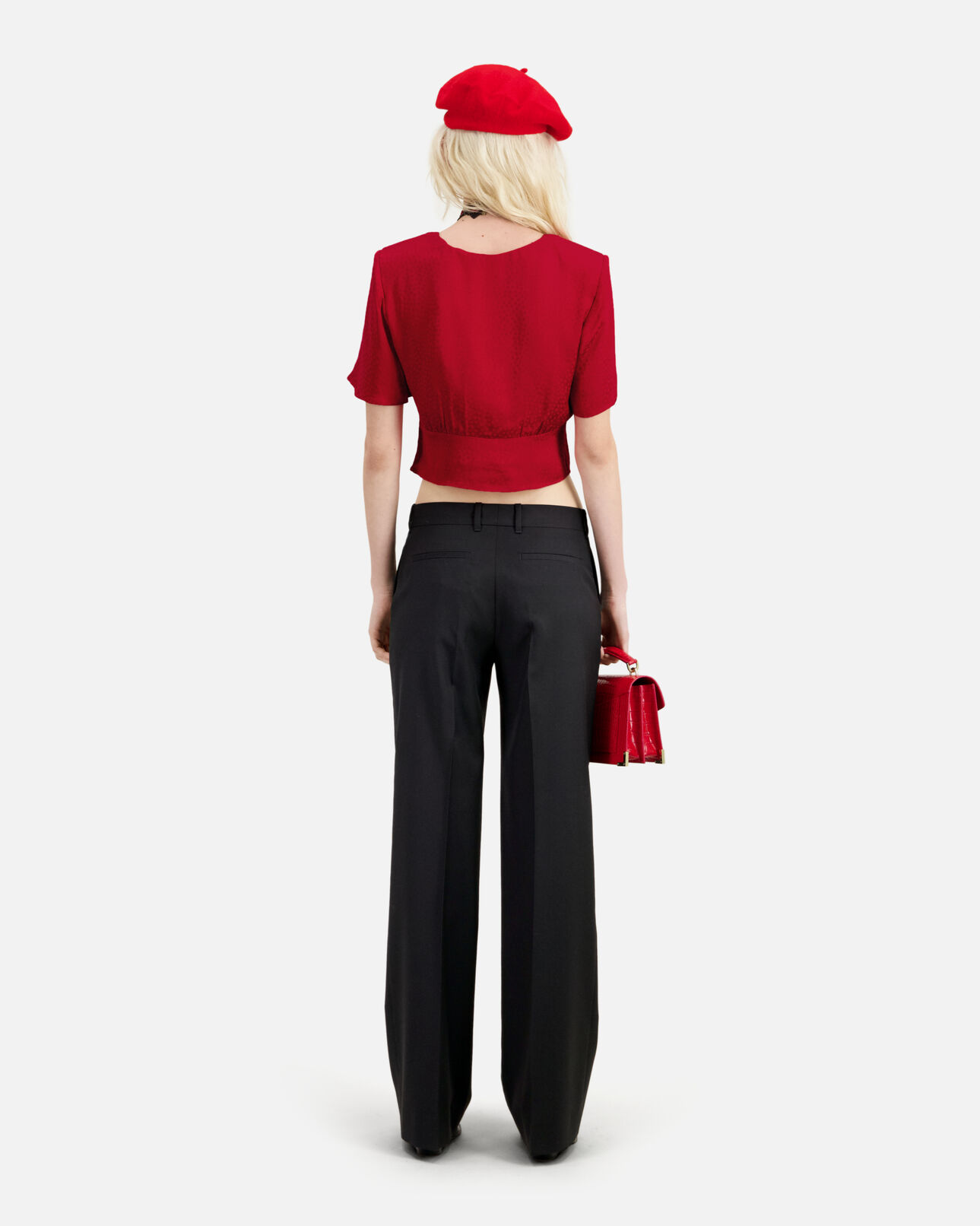 The Kooples FEMME ORIENTAL RED top court à pois jacquard rouge