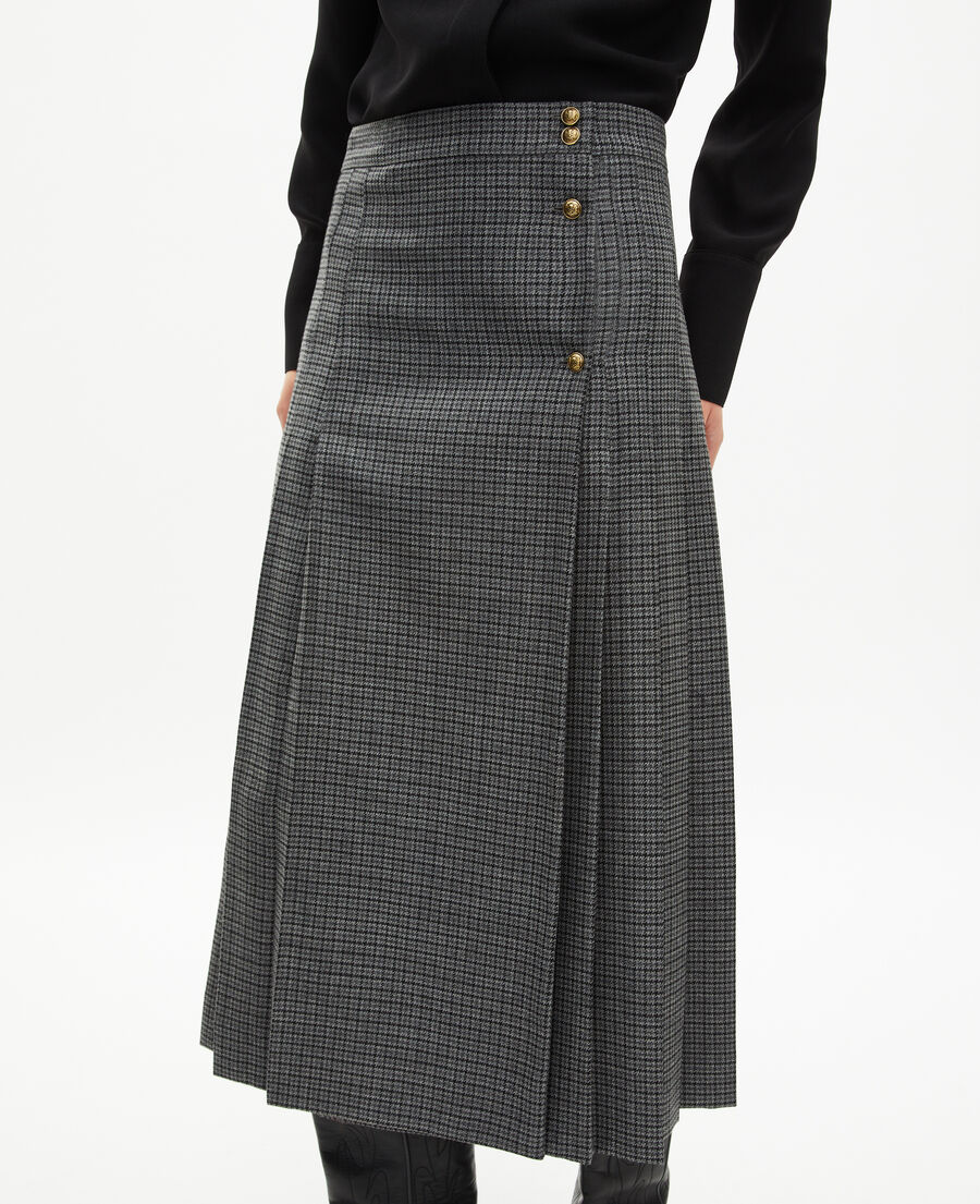 The Kooples FEMME LIGHT GREY MEL/WHITE jupe longue portefeuille en pied de puce noir et gris