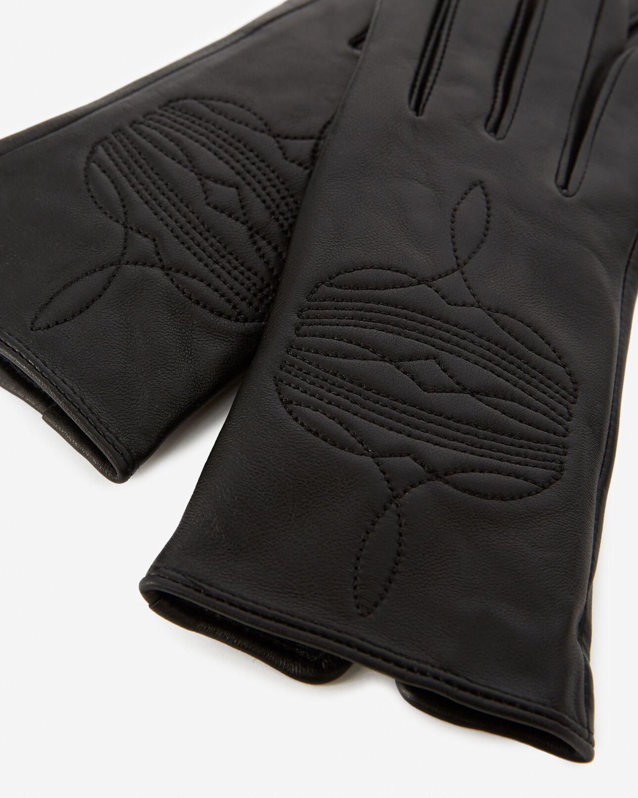 The Kooples FEMME BLACK gants cuir noir à broderie western