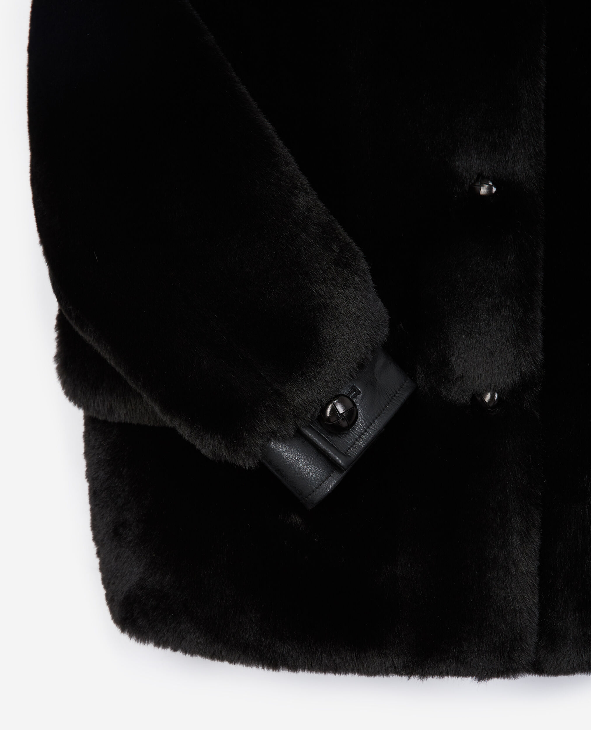 Short black faux fur coat, BLACK, hi-res image number null