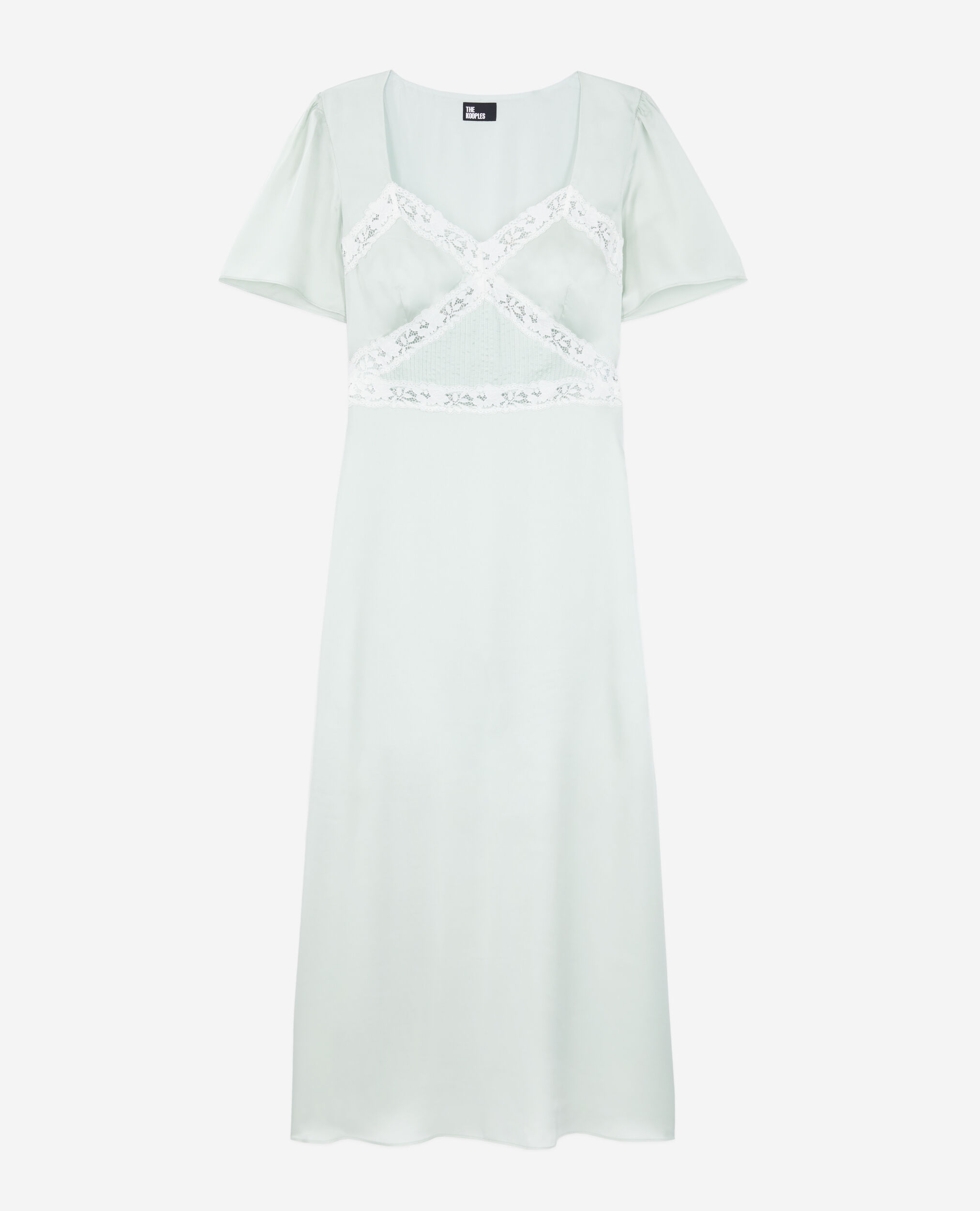Long light green dress with lace details, OCEAN, hi-res image number null