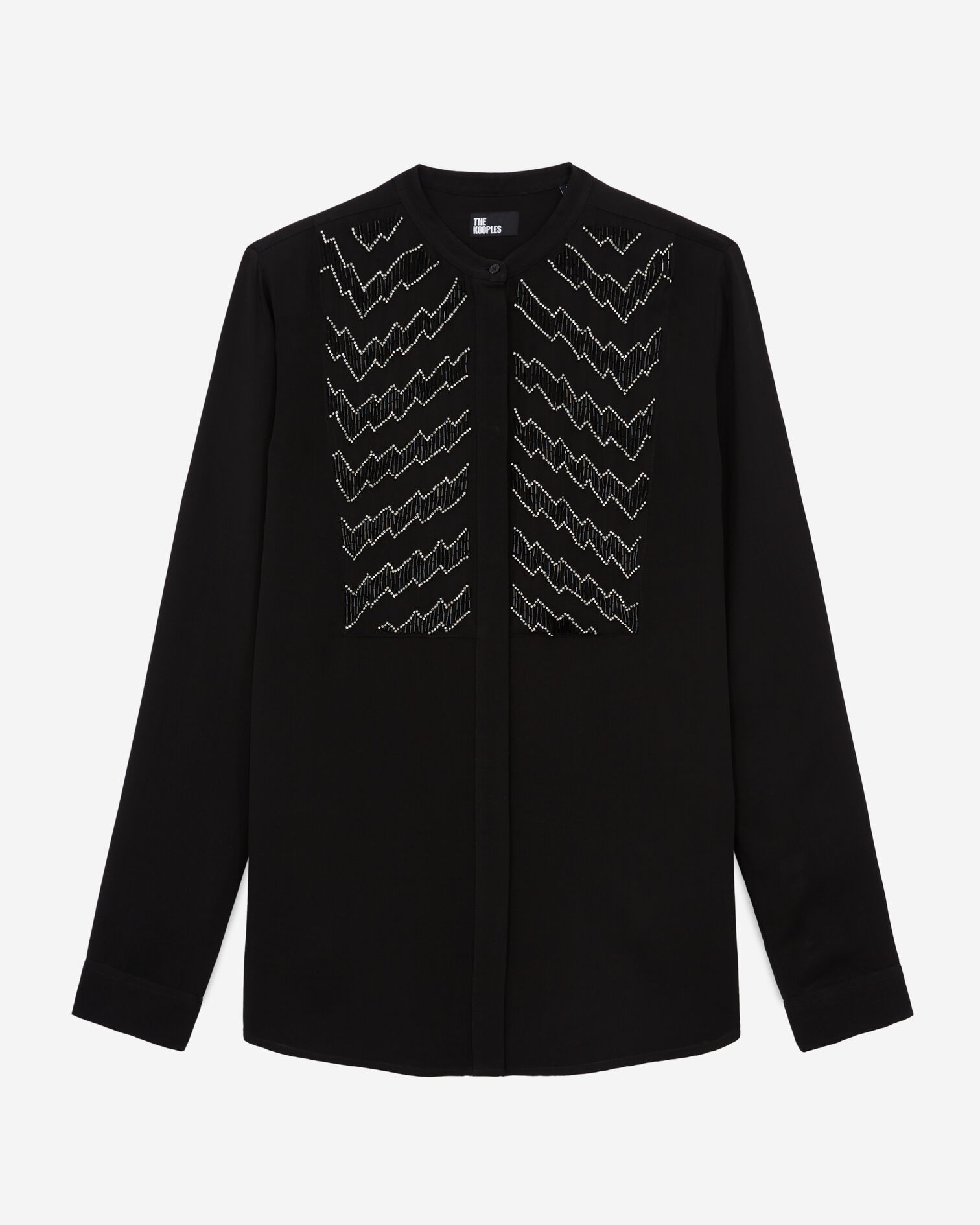Black shirt with pearl details, BLACK, hi-res image number null