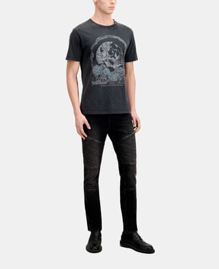 The Kooples HERREN BLACK WASHED schwarzes t-shirt mit vintage-skull-siebdruck