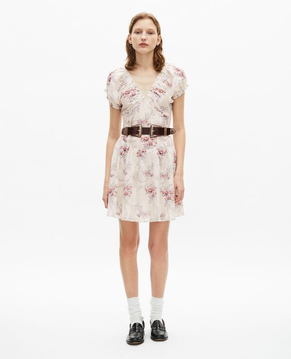 The Kooples WOMEN OFF WHITE / PINK short white floral print dress