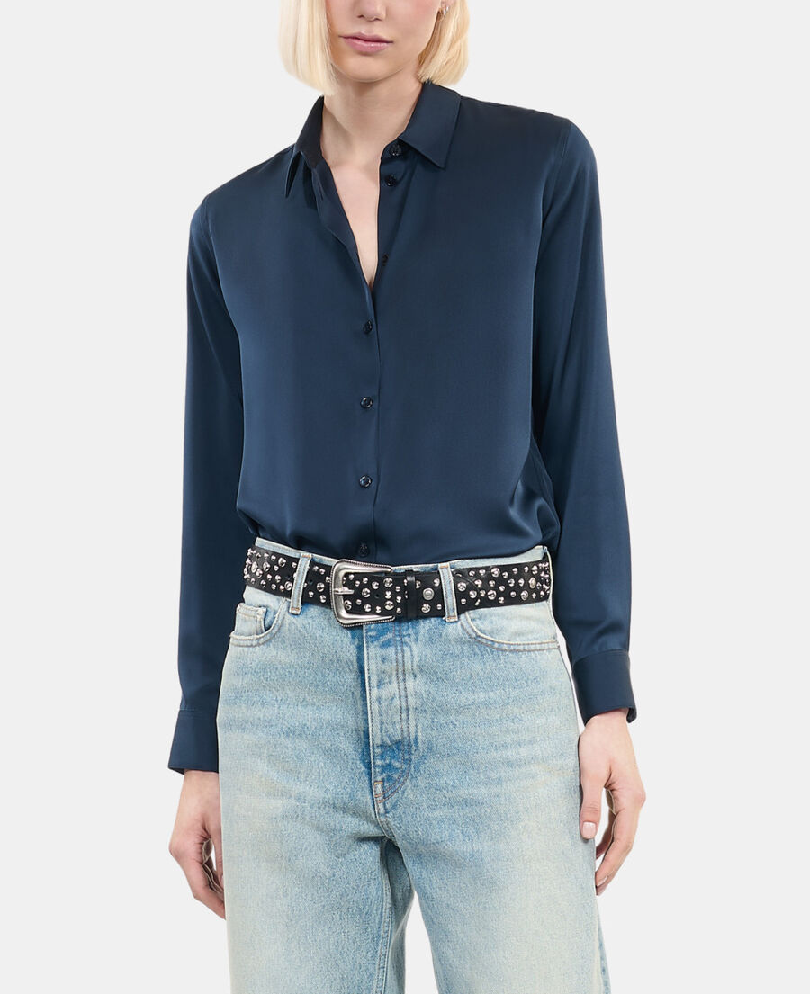 The Kooples F DARK NAVY navy blue silk shirt 