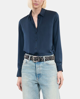 The Kooples F DARK NAVY navy blue silk shirt 