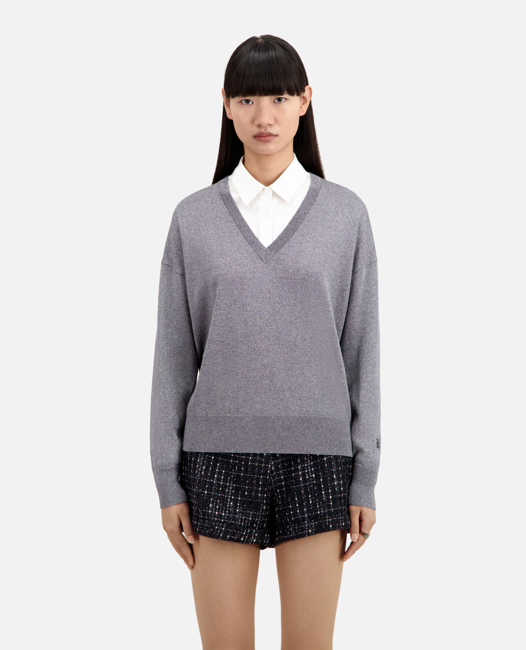 Grey glitter effect sweater, GRIS / SILVER, hi-res image number null