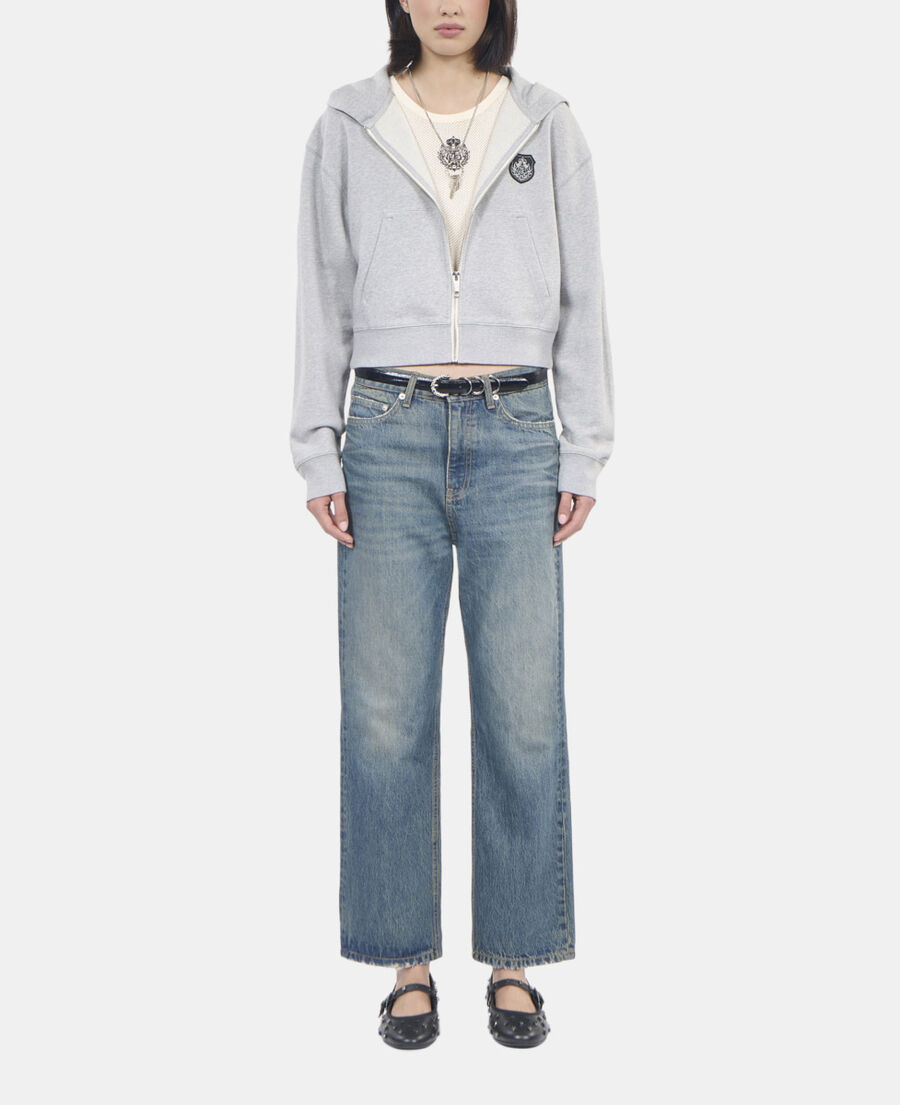 The Kooples F LIGHT GREY MELANGE grey blazon hoodie