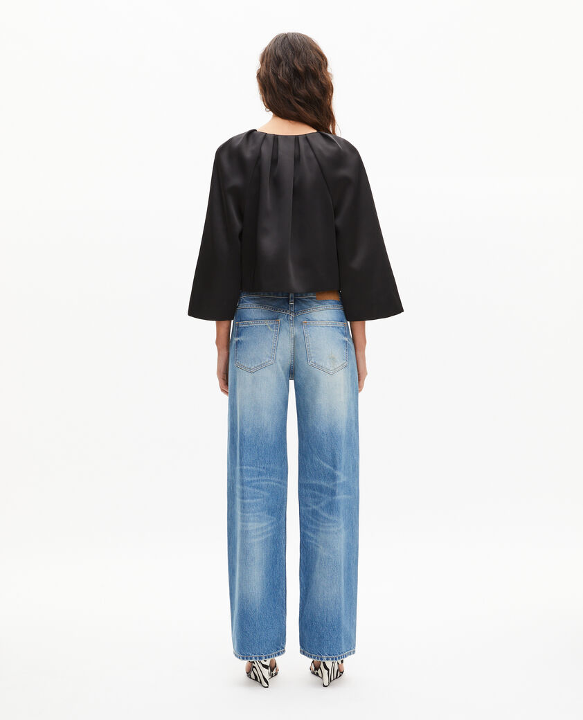 The Kooples WOMEN BLACK short cape-effect jacket in black satin