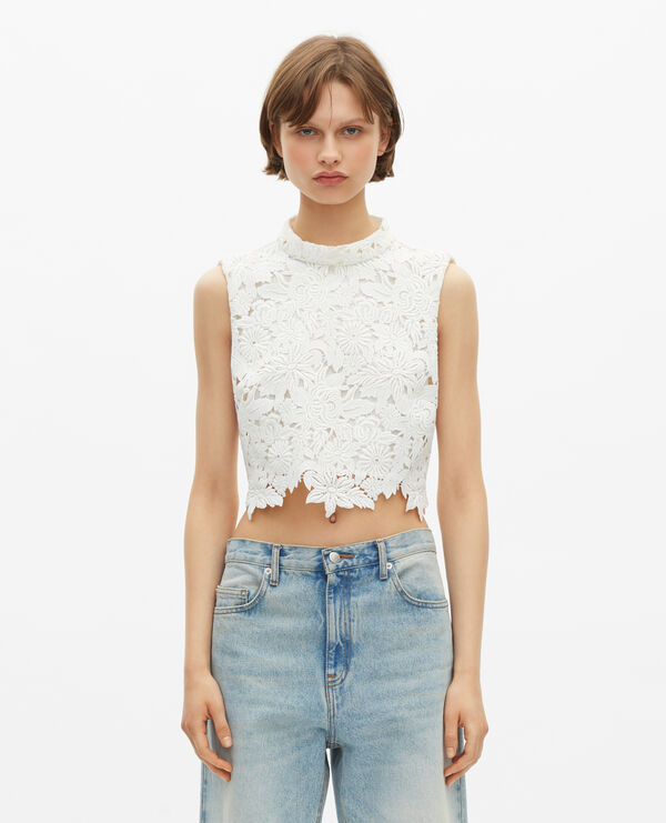The Kooples FEMME ECRU top en dentelle fleurie écru
