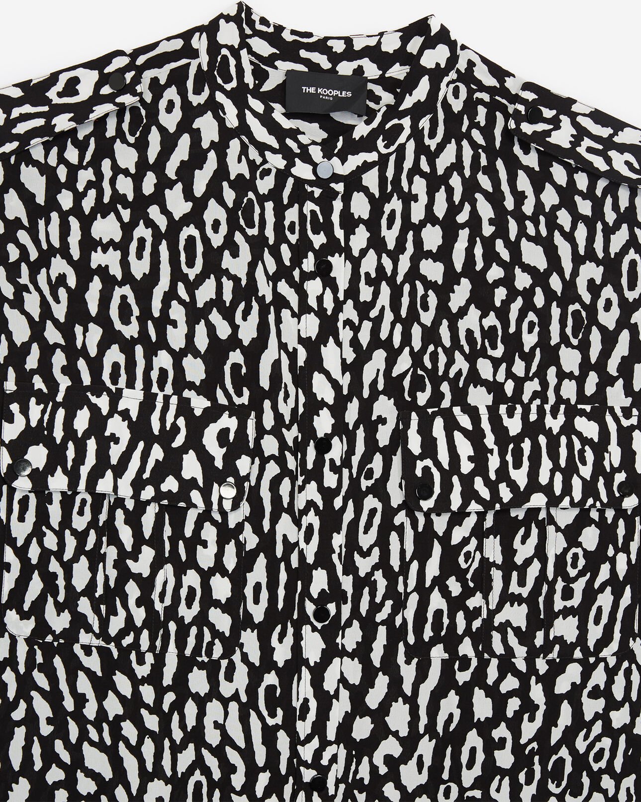 The Kooples FEMME BLACK / WHITE chemise soie mélangée motif léopard blanc