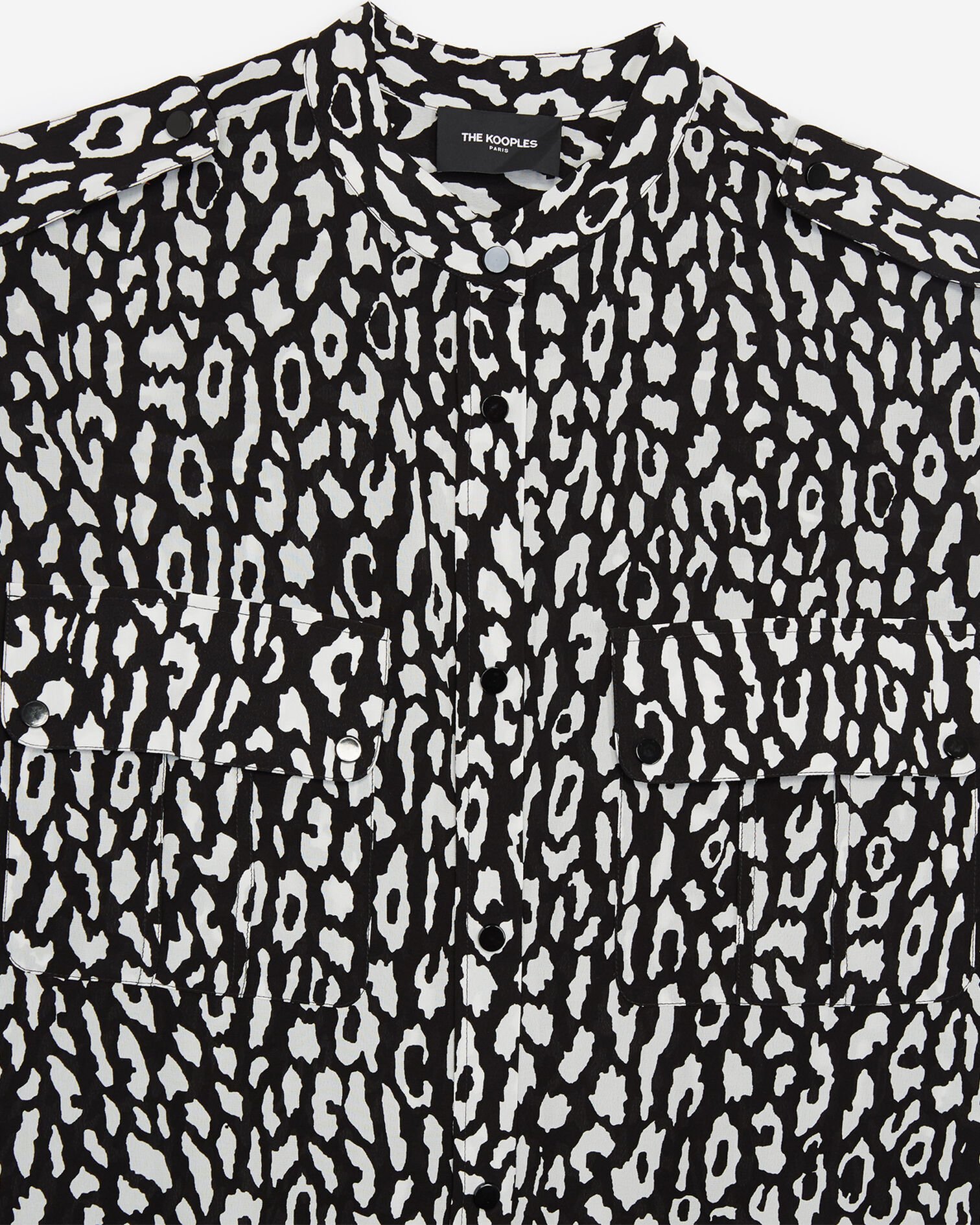 Chemise soie mélangée motif léopard blanc, BLACK / WHITE, hi-res image number null