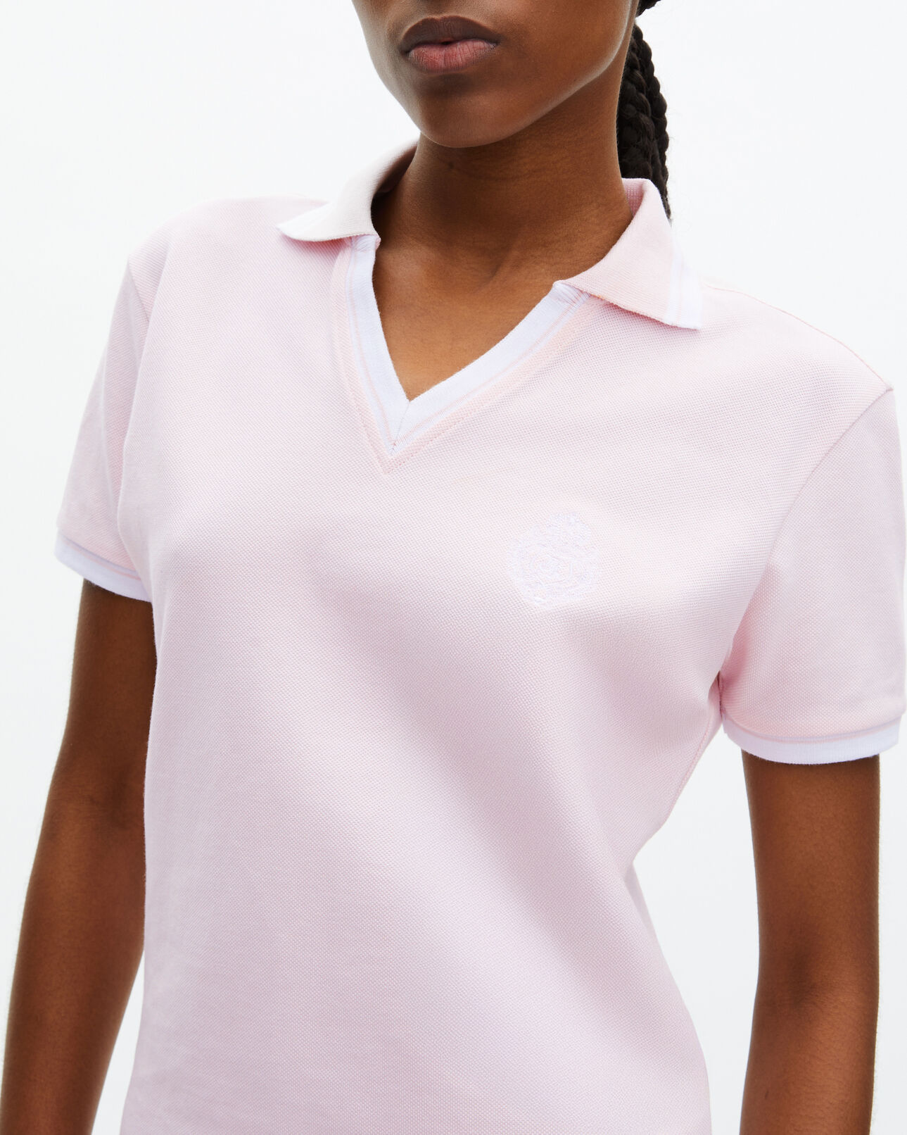 The Kooples MUJER LILA camisa polo cuello v rosa pálido