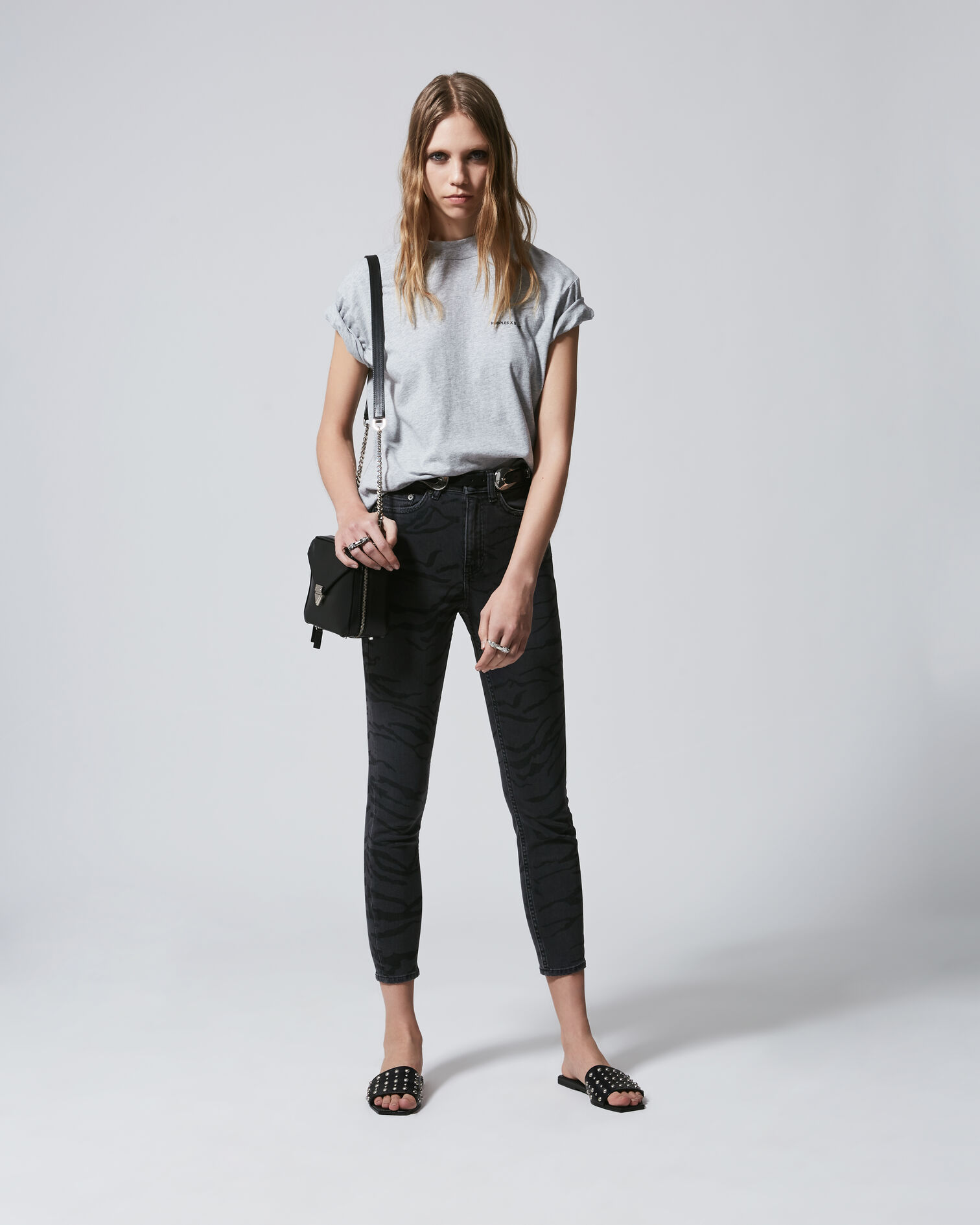 High-waist faded black jeans with zebra print, BLACK, hi-res image number null