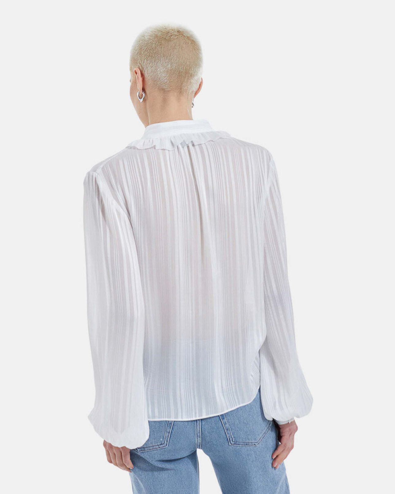 The Kooples FEMME WHITE top fluide écru à col noué effet rayé