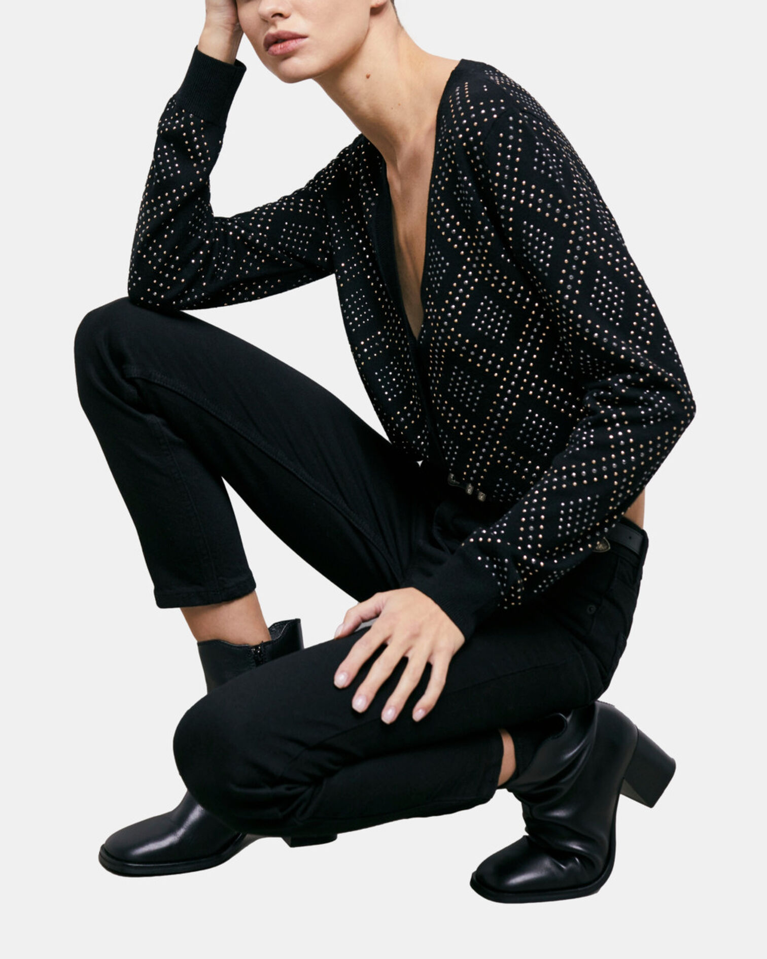 Black cardigan with rhinestones, BLACK, hi-res image number null