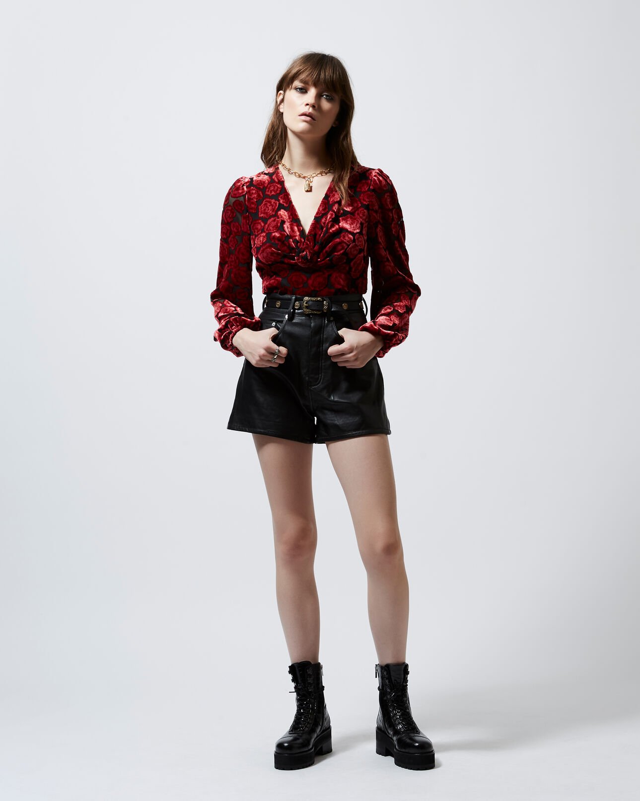 The Kooples FEMME BLACK - RED top rock velours imprimé fleurs