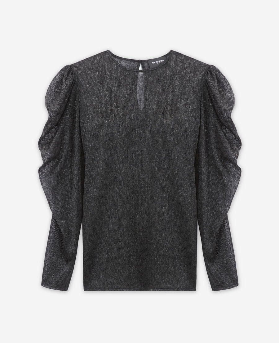 The Kooples F BLACK flowing black top with puffed sleeves
