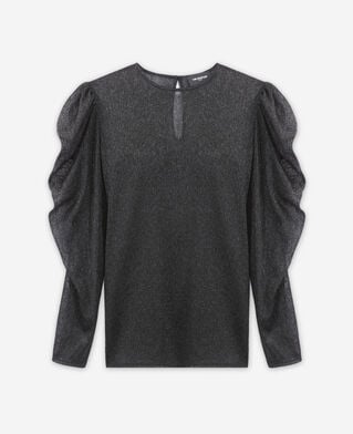 The Kooples F BLACK flowing black top with puffed sleeves