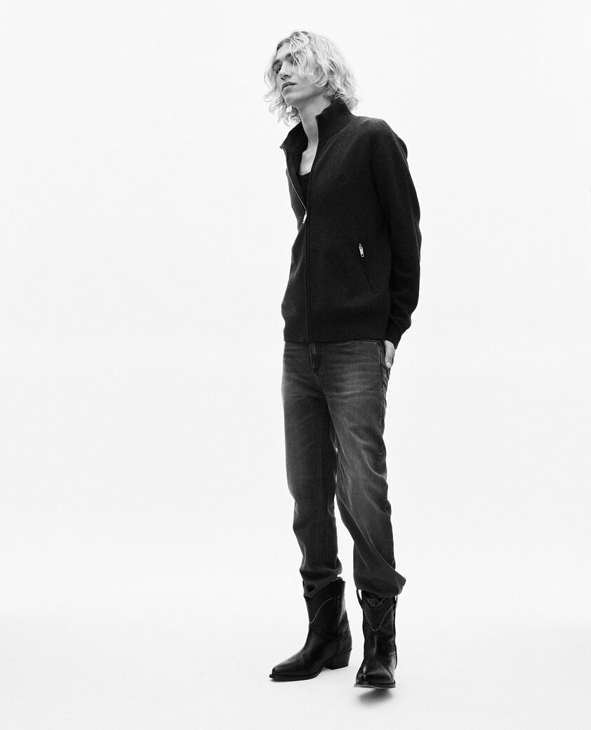 The Kooples HOMME DARK GREY MELANGE cardigan en laine double face à zip gris