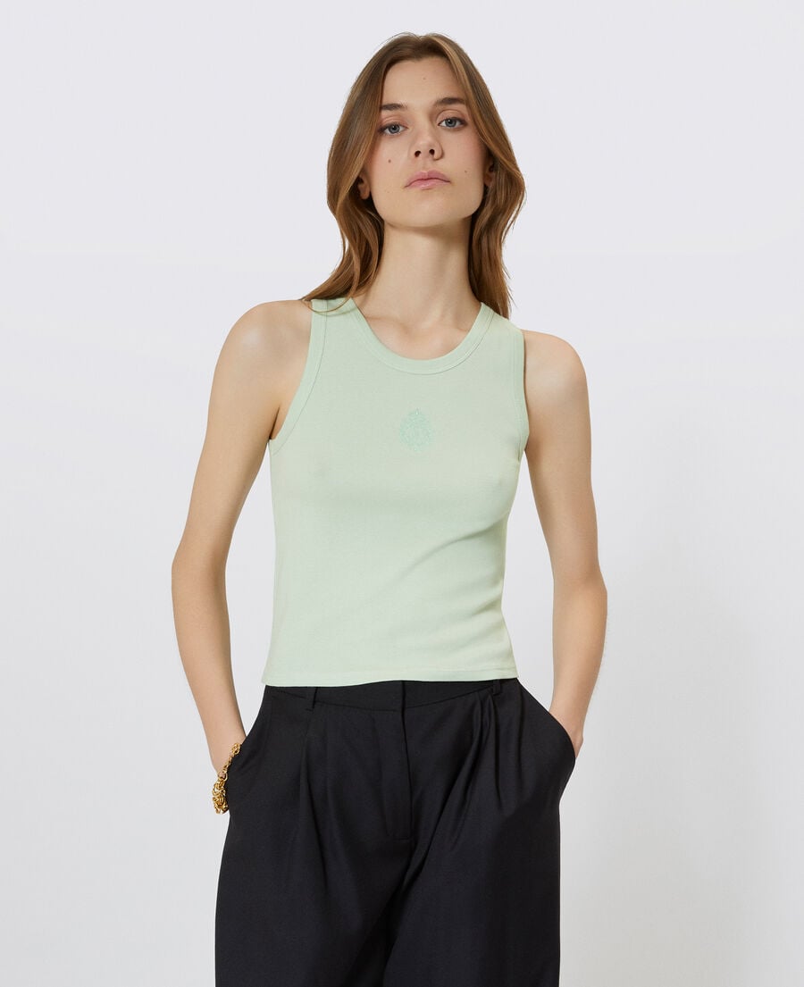 The Kooples DAMEN ALMOND GREEN tanktop aus baumwolle mit gr&uuml;nem wappen