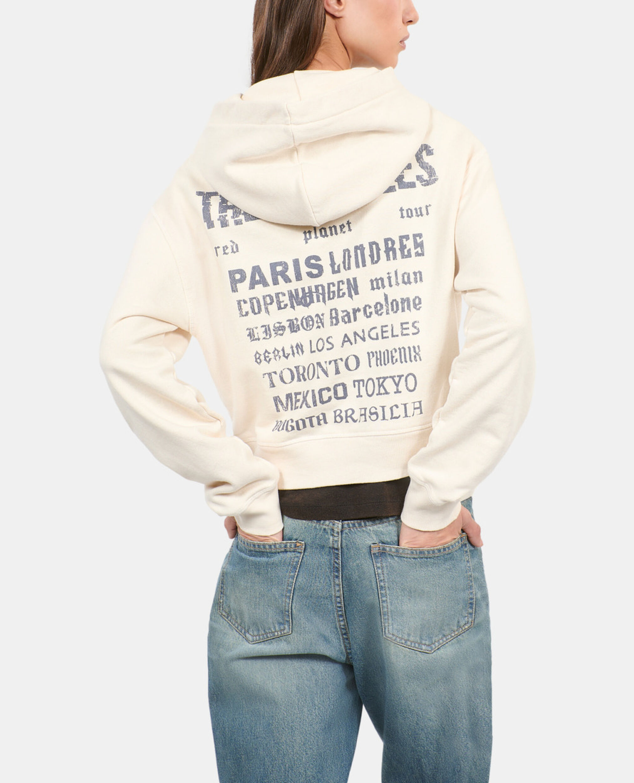 Ecru hoodie with serigraphy, ECRU, hi-res image number null