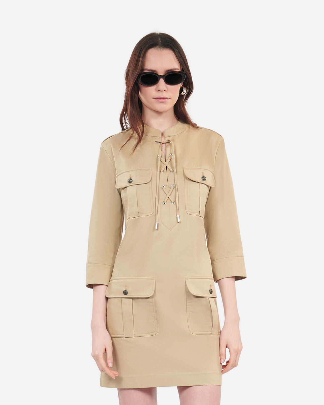 The Kooples WOMEN BEIGE short beige safari dress