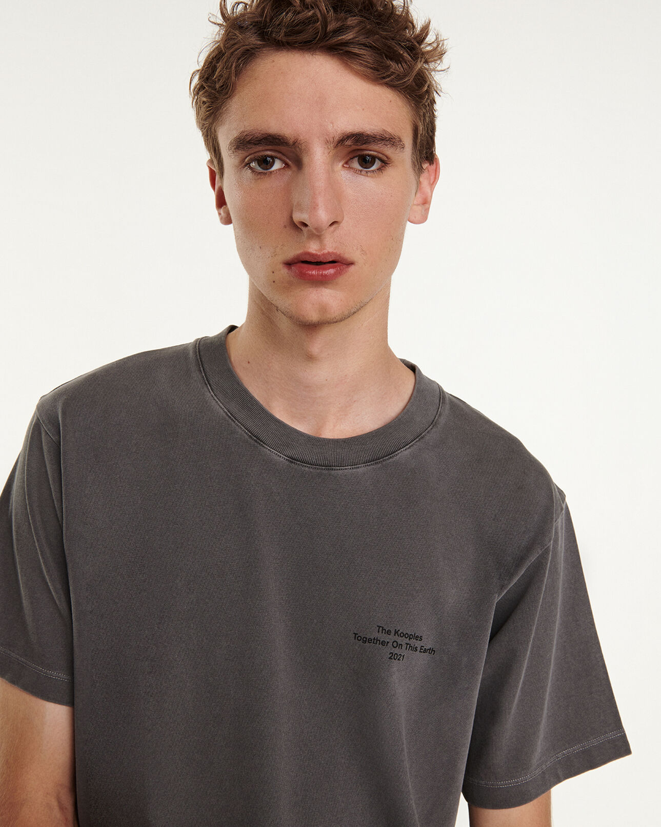 The Kooples HOMME GREY t-shirt gris coton à imprimés contrastés