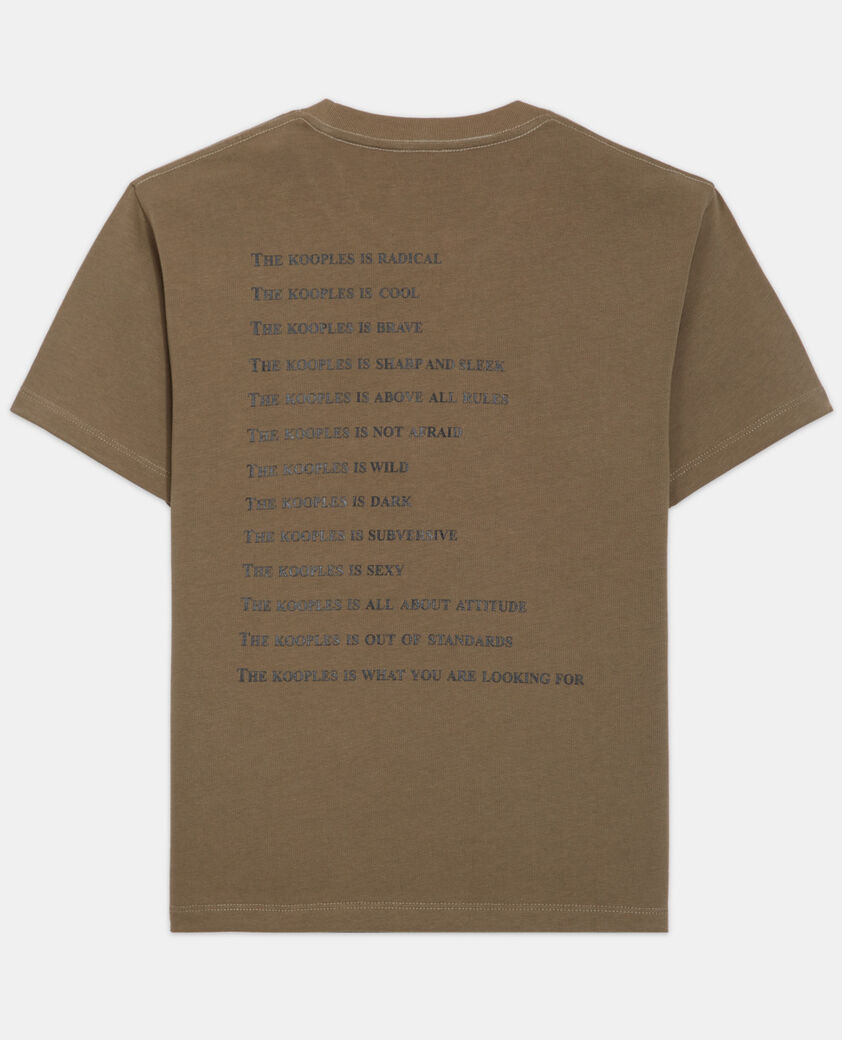 The Kooples DAMEN ALGUE khakifarbenes t-shirt damen mit leopardenmuster und "what is"-schriftzug