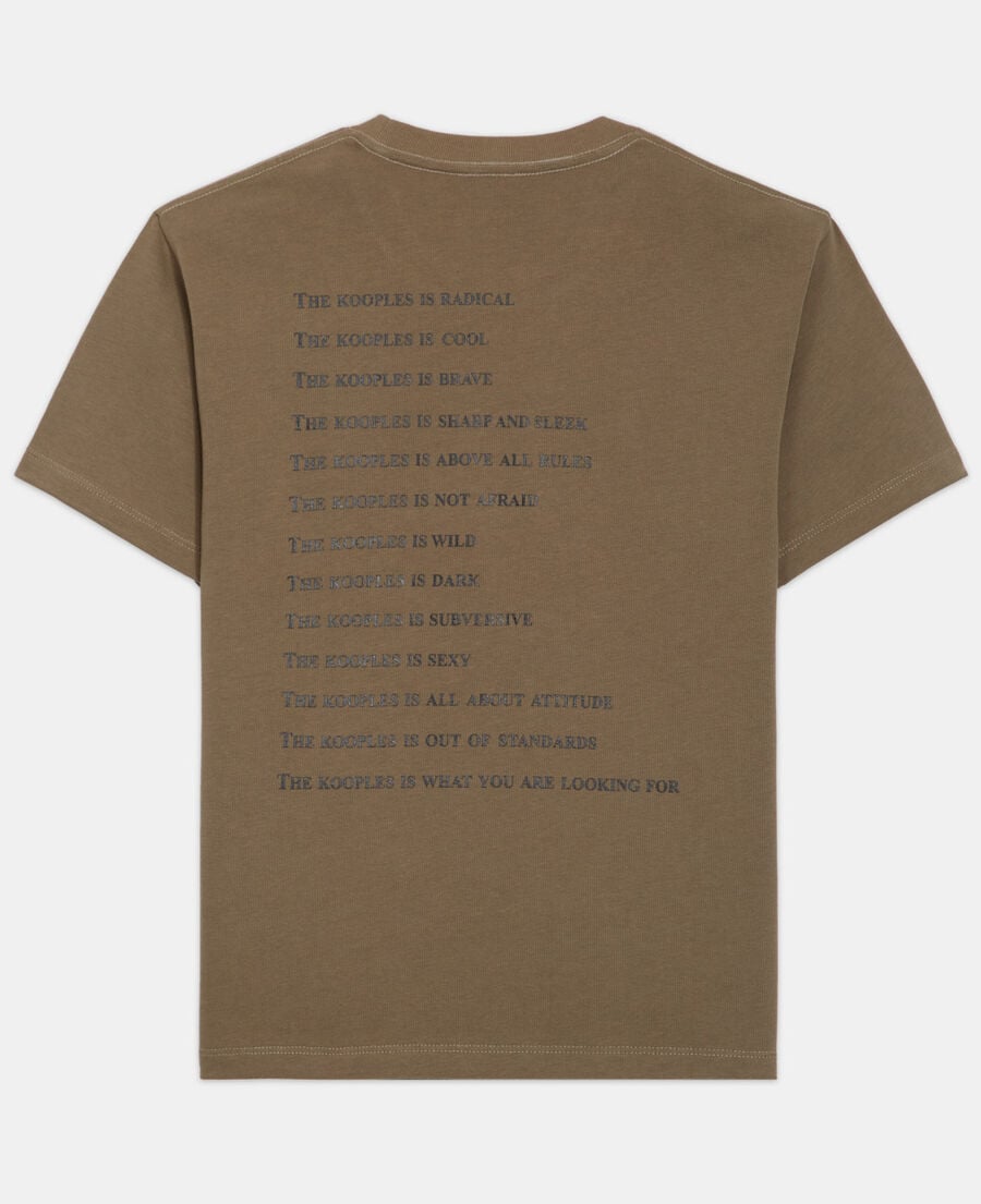 The Kooples DAMEN ALGUE khakifarbenes t-shirt damen mit leopardenmuster und "what is"-schriftzug