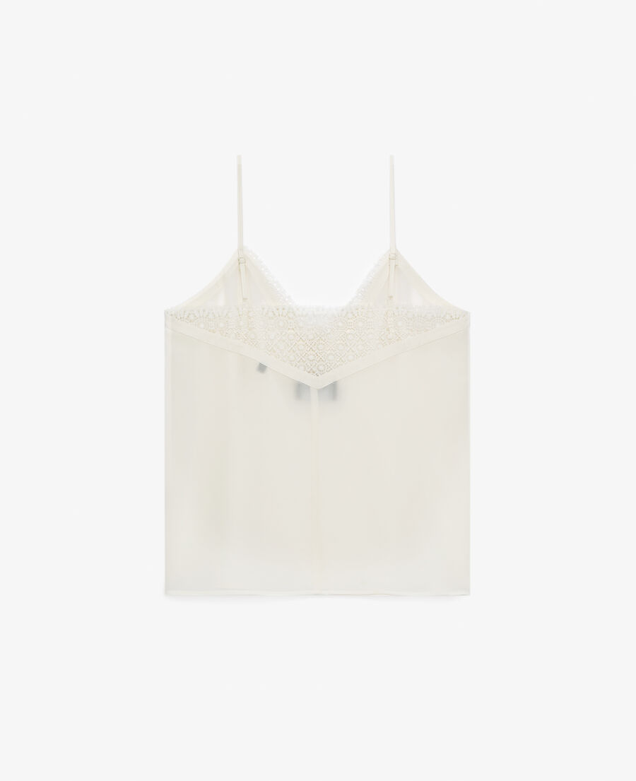 ecru silk camisole with v-neck and lace back
