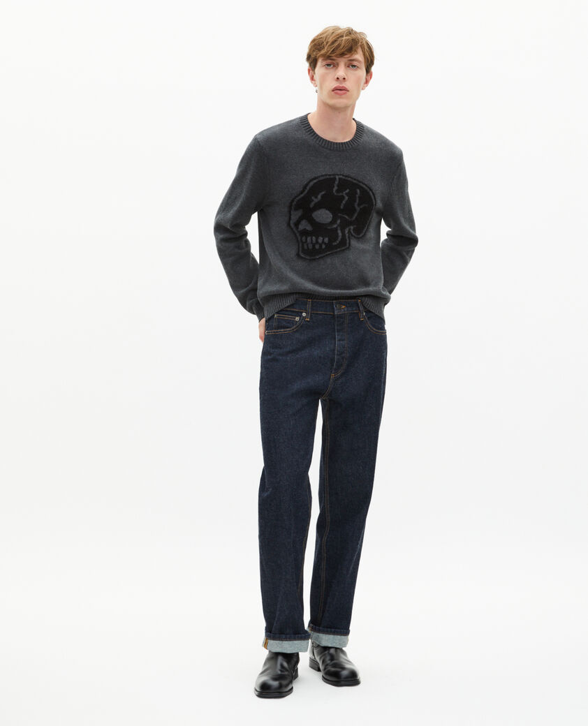 The Kooples HOMME ANTHRACITE MELANGE pull tête de mort gris foncé