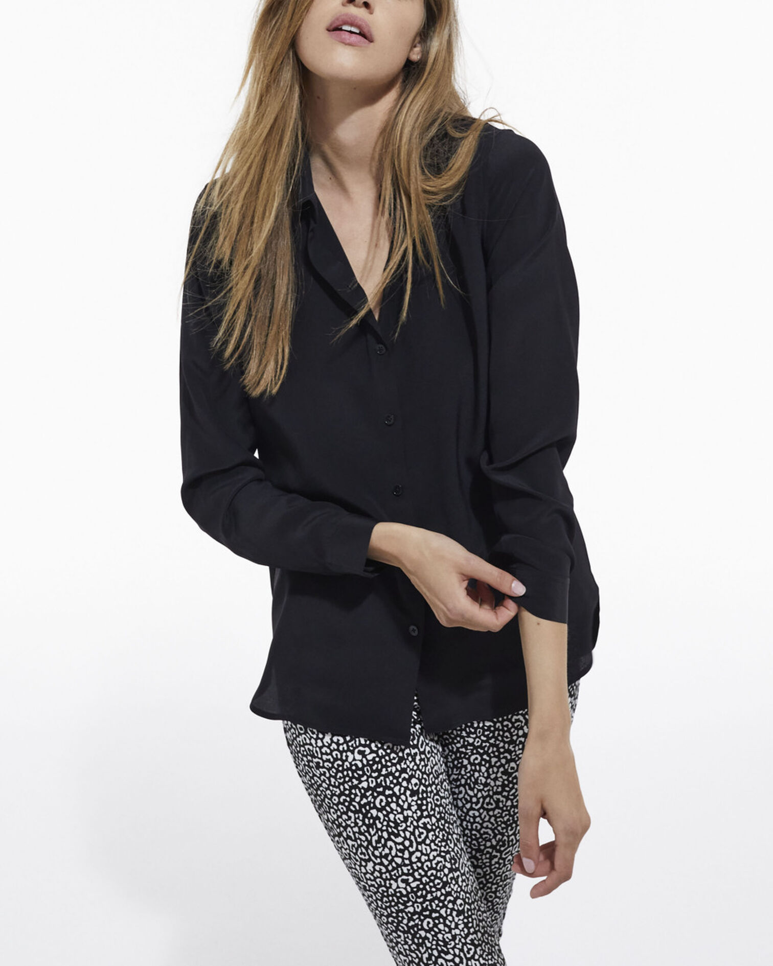 Black silk shirt, BLACK, hi-res image number null