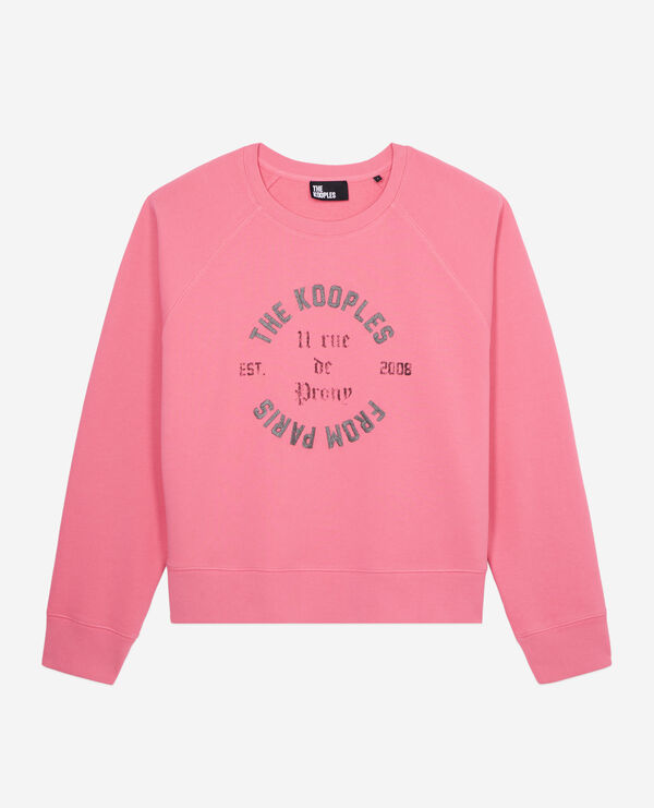 pink sweatshirt with 11 rue de prony serigraphy