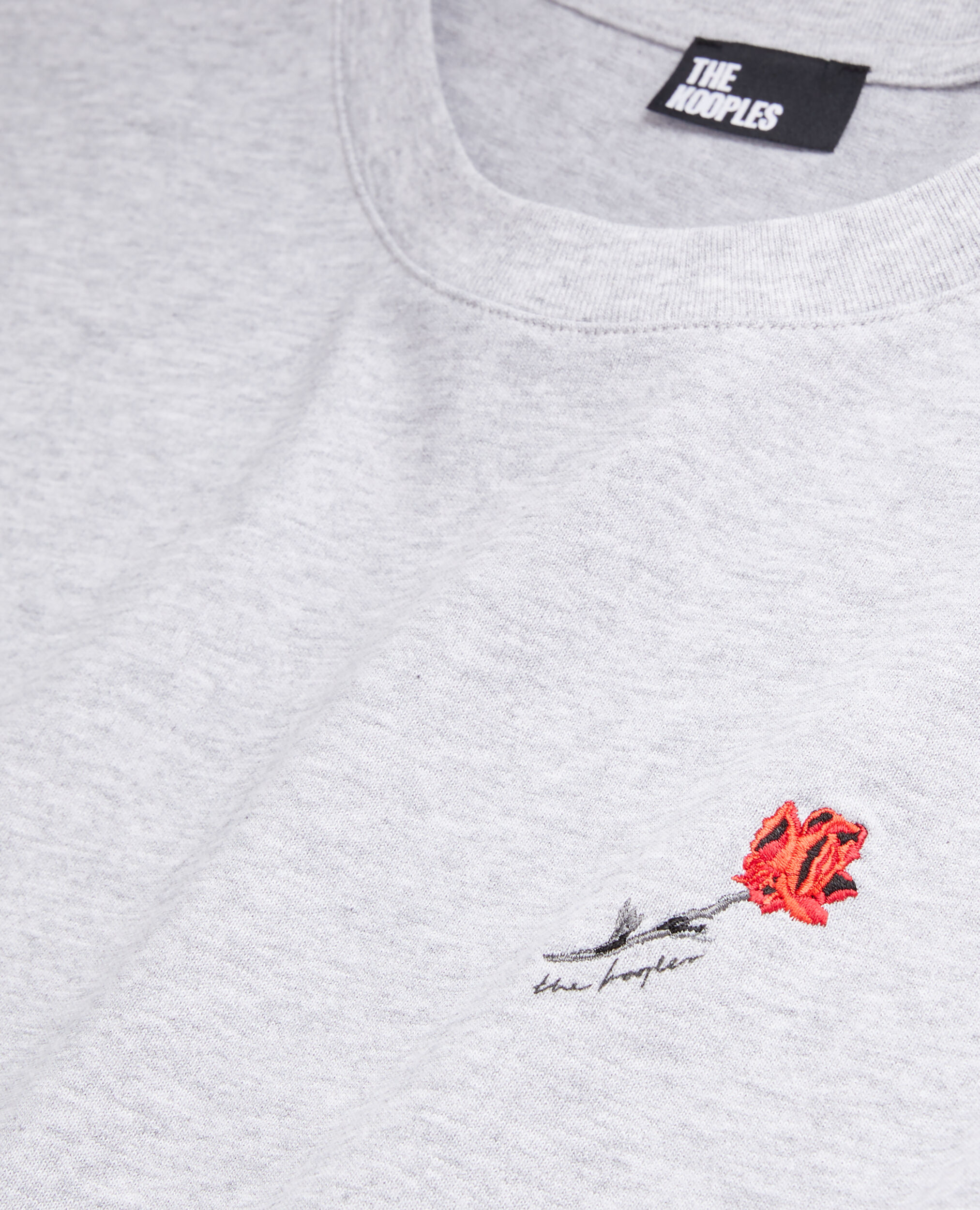Men's grey t-shirt with flower embroidery, GRIS CLAIR, hi-res image number null