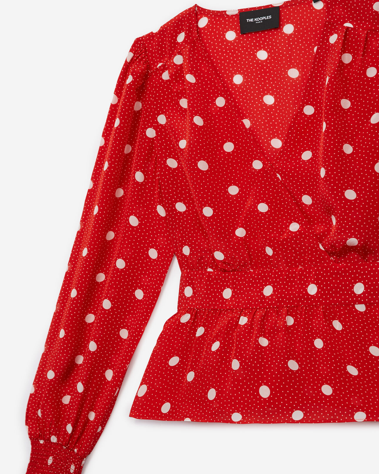The Kooples FEMME RED / ECRU top rouge imprimé pois écru à smocks
