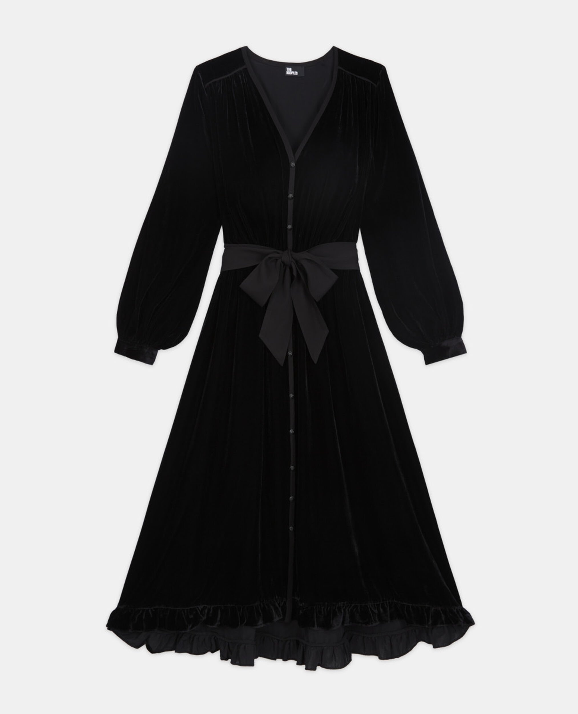 Long black velvet dress, BLACK, hi-res image number null