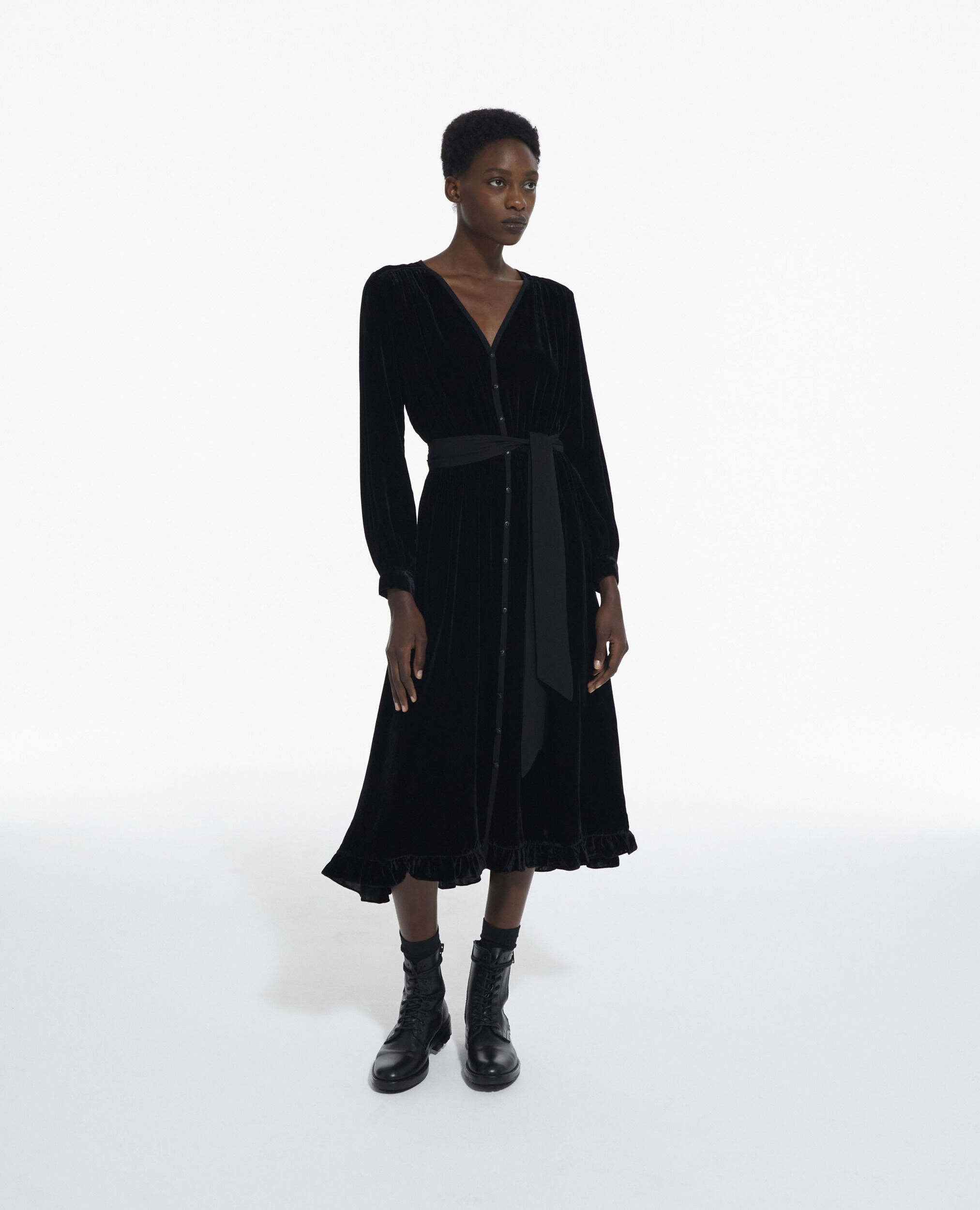 Long black velvet dress, BLACK, hi-res image number null