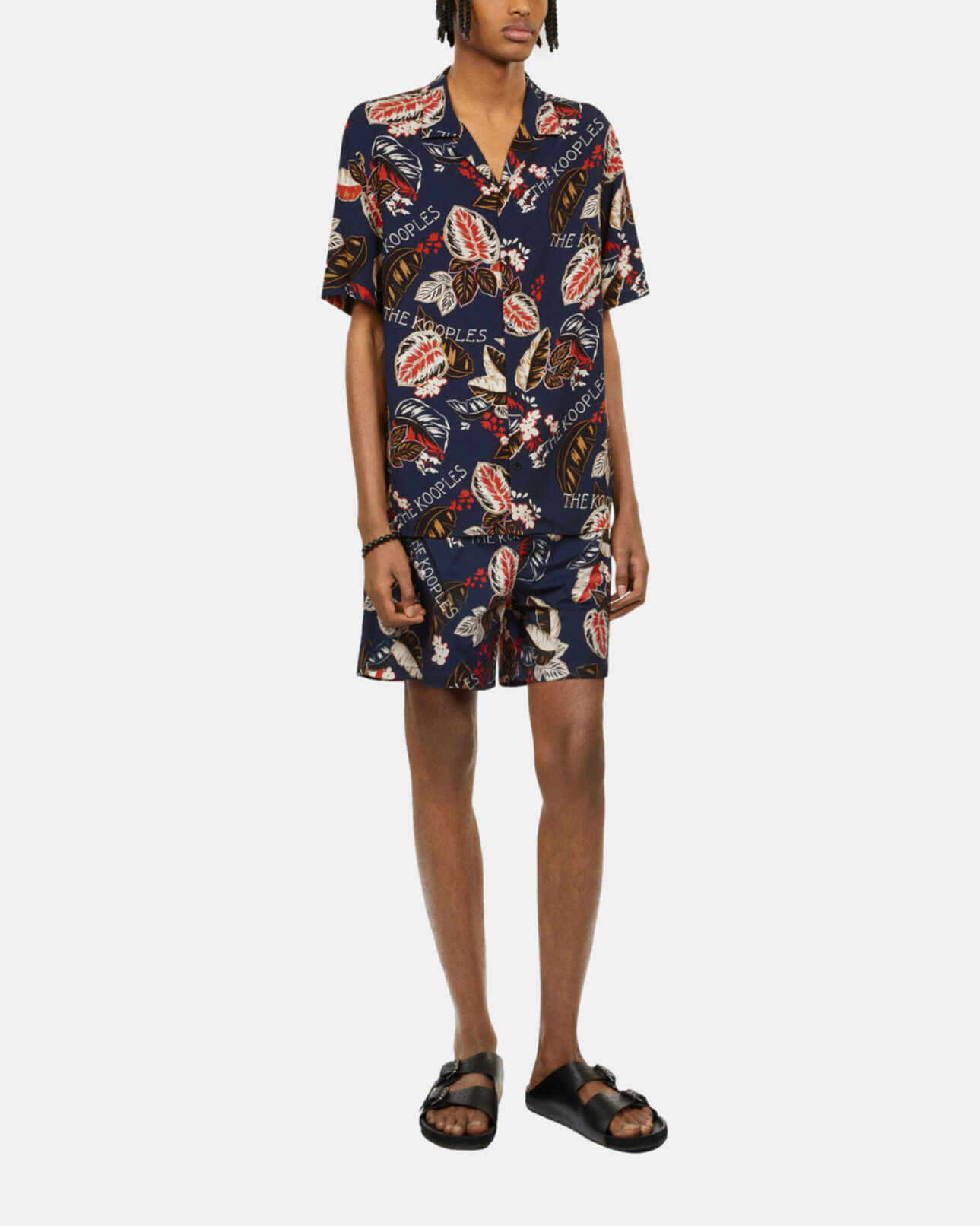 The Kooples MEN NAVY navy leaf print short sleeve shirt