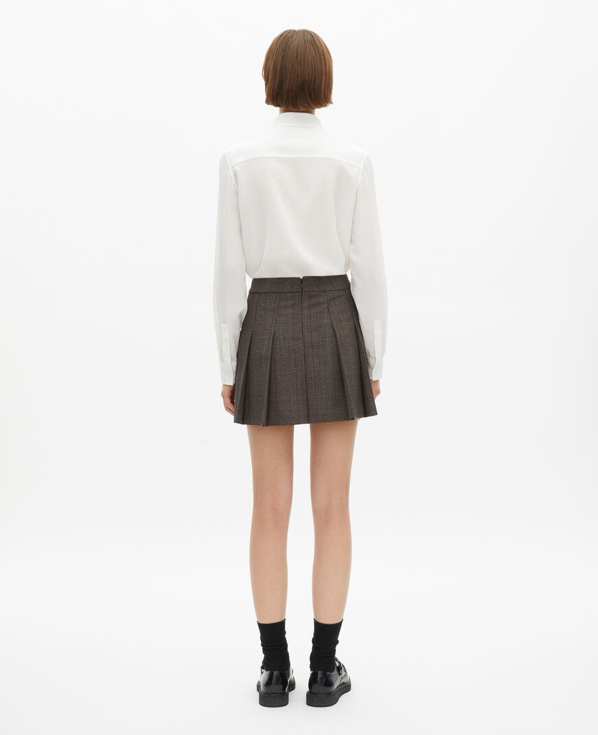The Kooples WOMEN BROWN prince de galles short skirt in brown wool