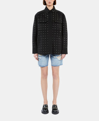 The Kooples WOMEN BLACK black wool-blend overshirt-style jacket with studs