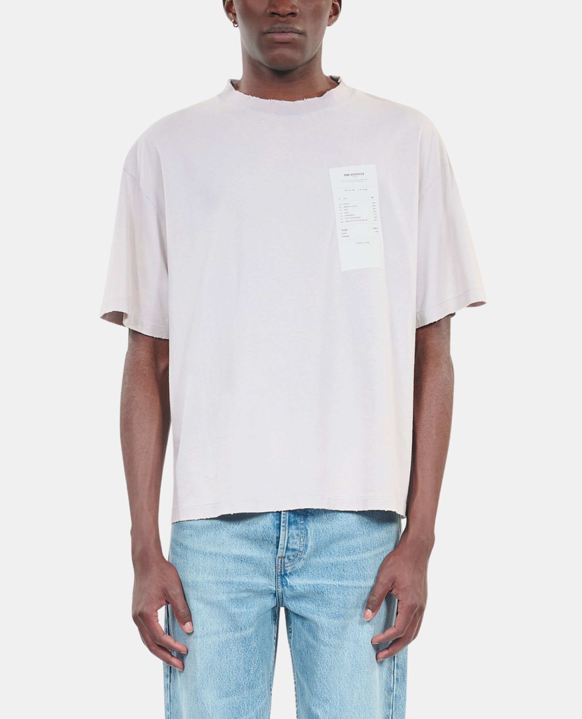 Graues T-Shirt mit Receipt-Siebdruck, STONE GREY, hi-res image number null
