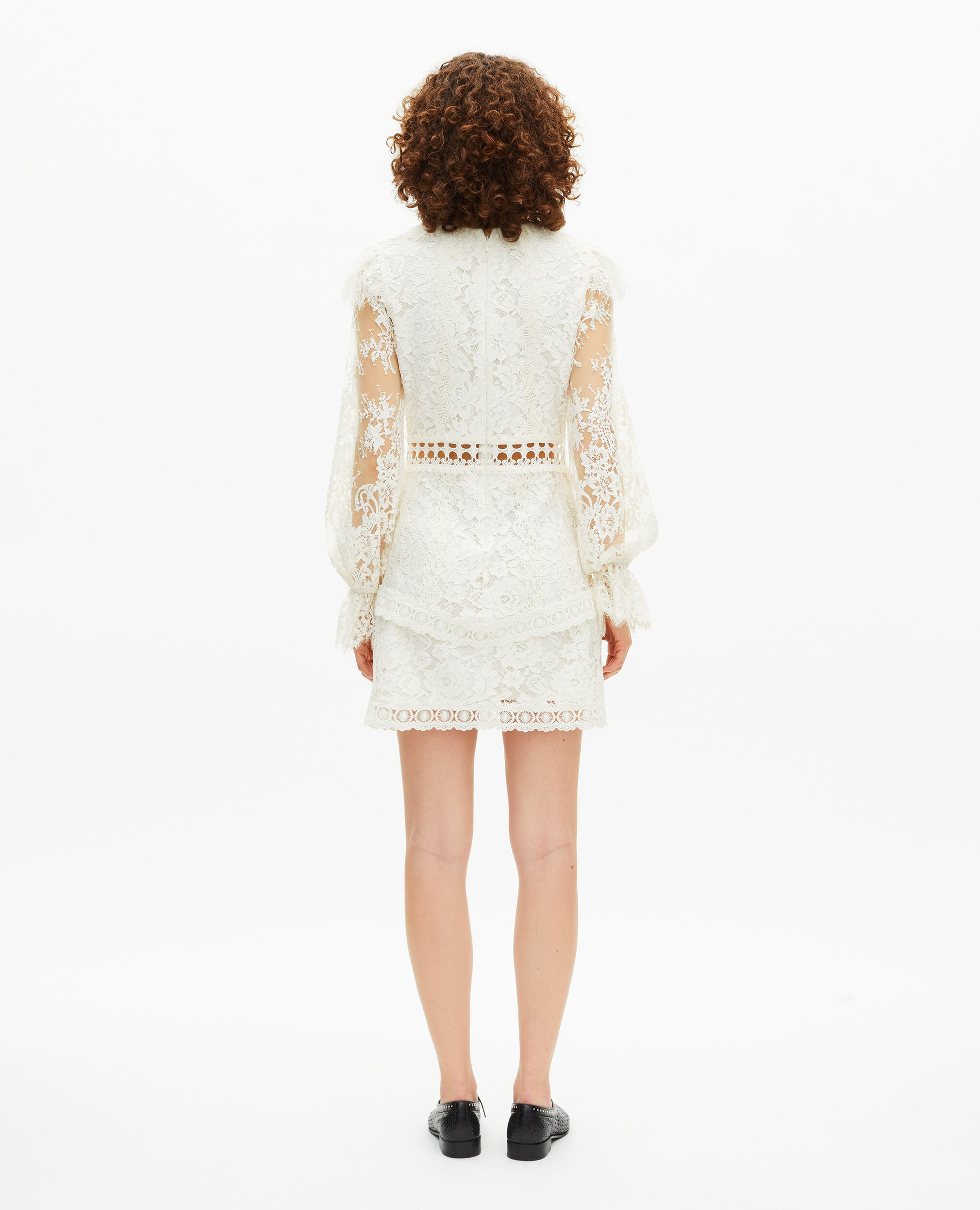 Kurzes Kleid aus ecrufarbener Spitze, WHITE, hi-res image number null