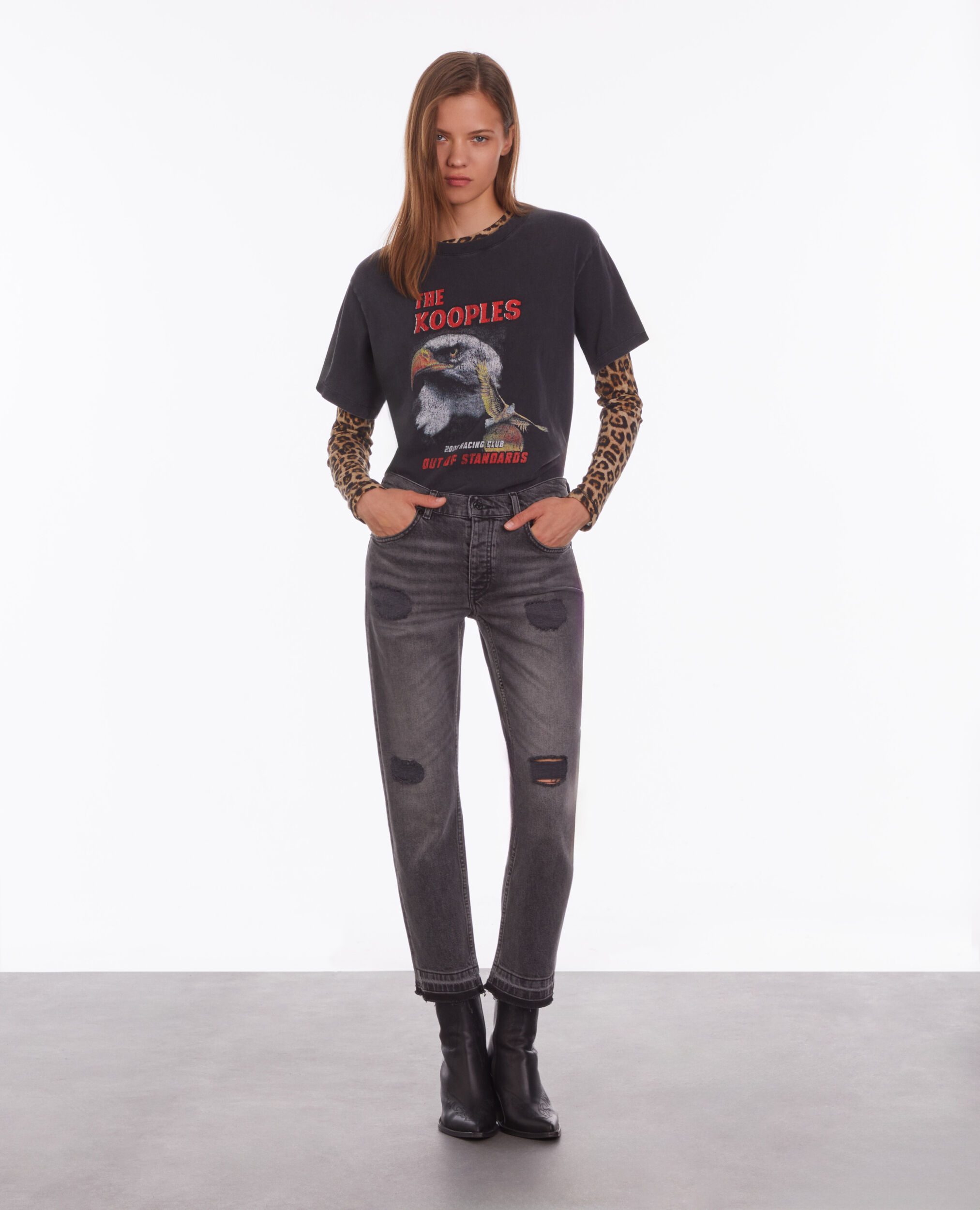 T-shirt Femme noir avec sérigraphie Eagle, BLACK WASHED, hi-res image number null